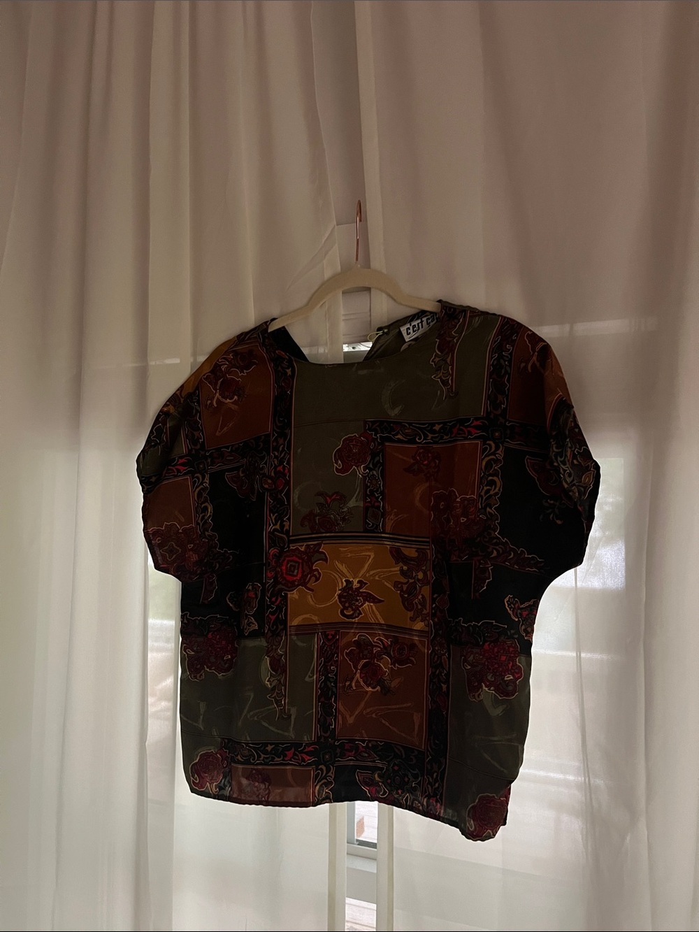 Patterned Short-Sleeve Boxy Top — Olive, Rust, Black